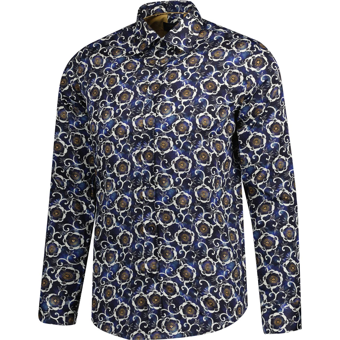 Guide London Retro '60s Flowers in Deep Shirt in Navy