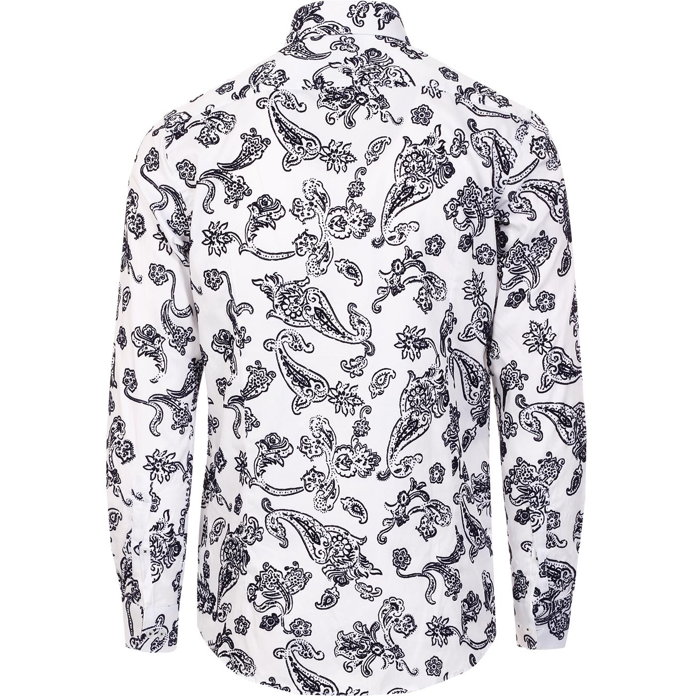 GUIDE LONDON Mod Flock Paisley Baroque Print Shirt In White