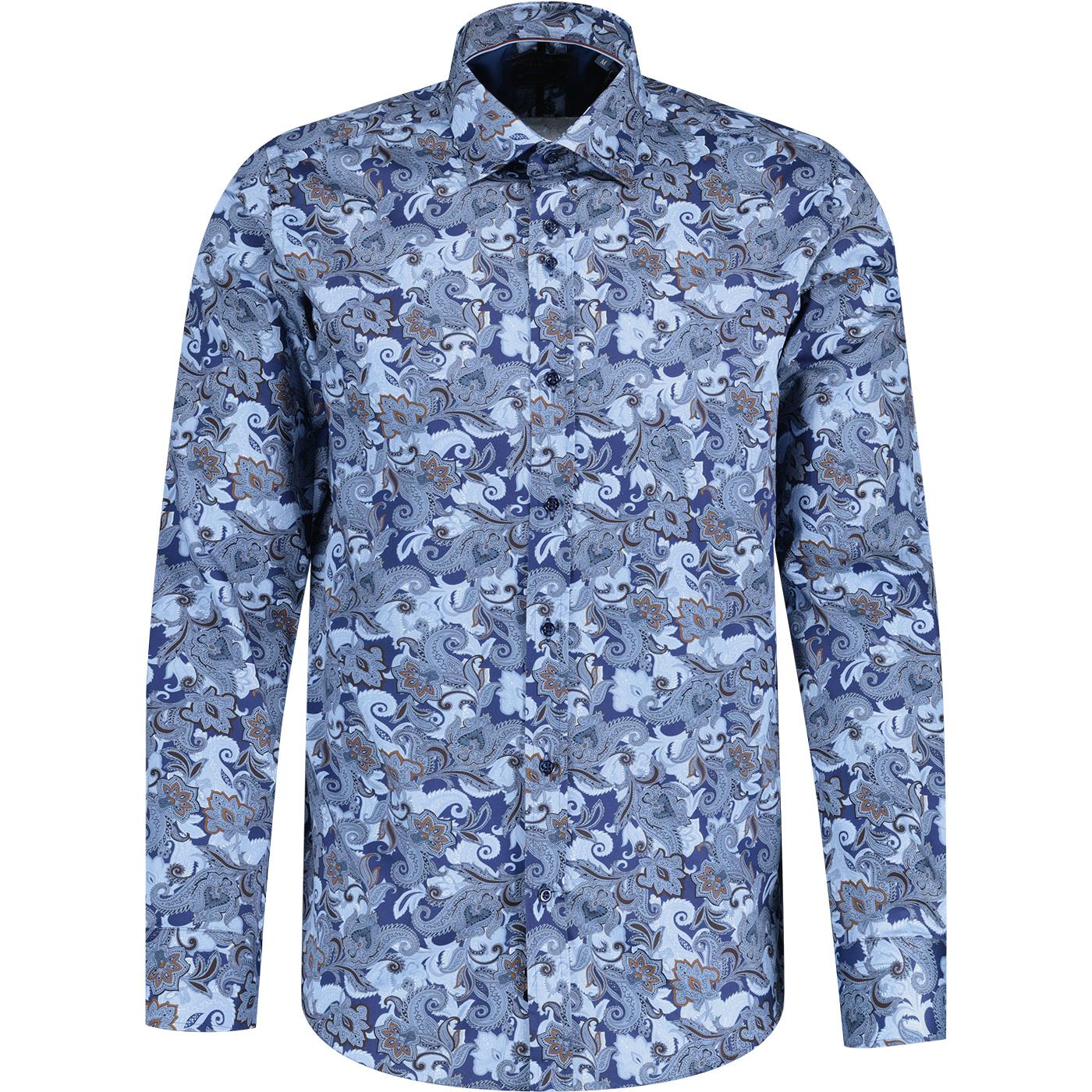 Guide London Retro 60s Feather Paisley L/S Shirt