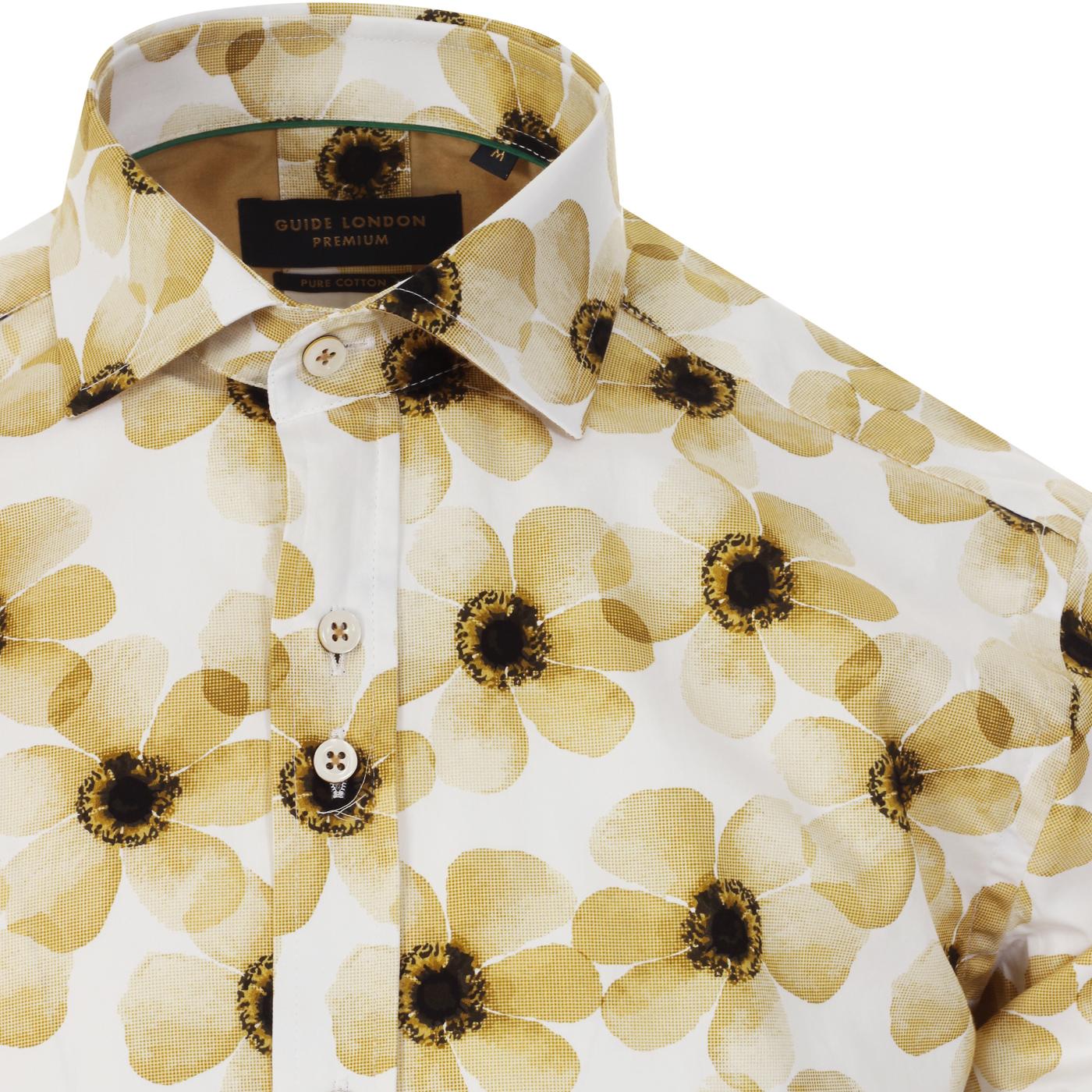 GUIDE LONDON Retro 70's Bold Flower Print Shirt in Yellow