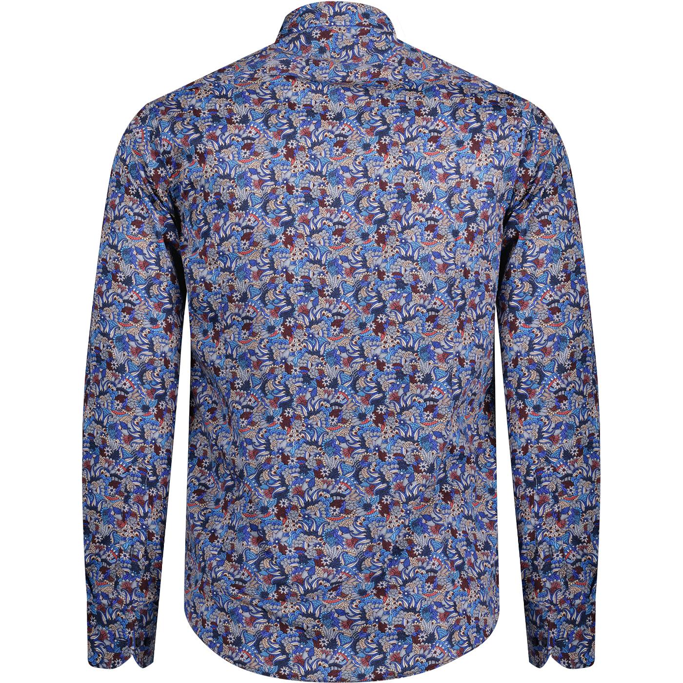 Guide London Retro Botanical Paisley Print Shirt in Navy