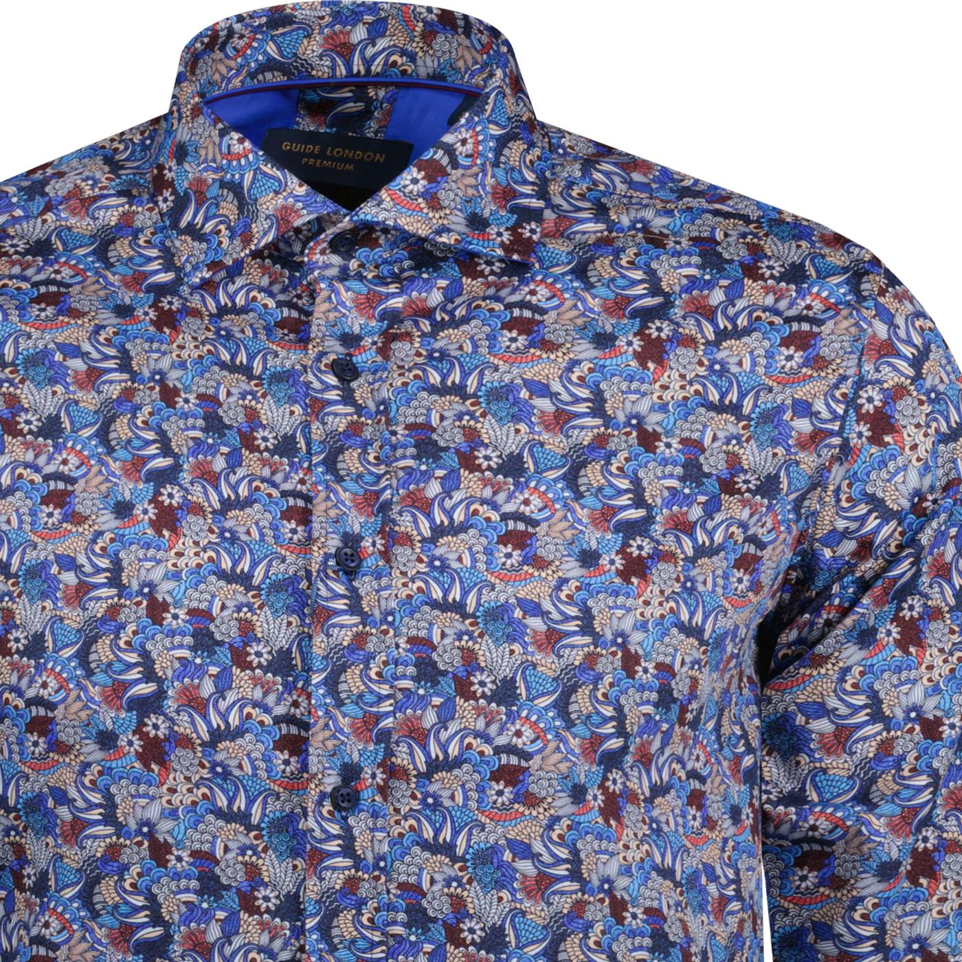 Guide London Retro Botanical Paisley Print Shirt in Navy