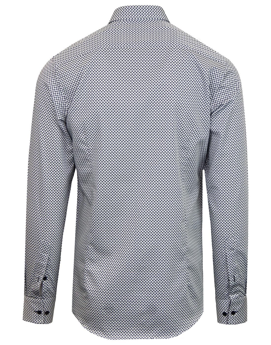 GUIDE LONDON Retro Mod Basket Weave Print Shirt in White