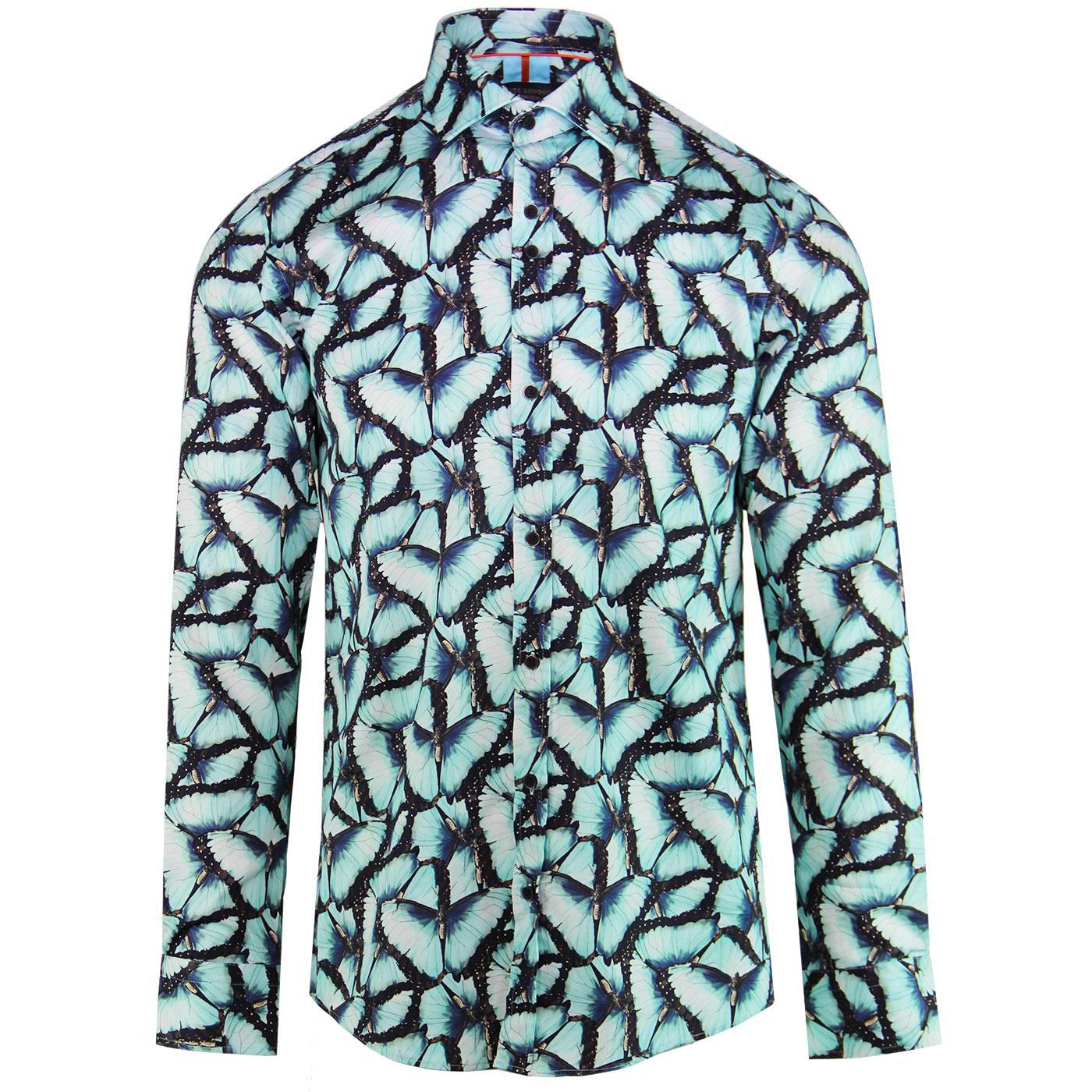 GUIDE LONDON Retro Mod Blue Morpho Butterfly Shirt