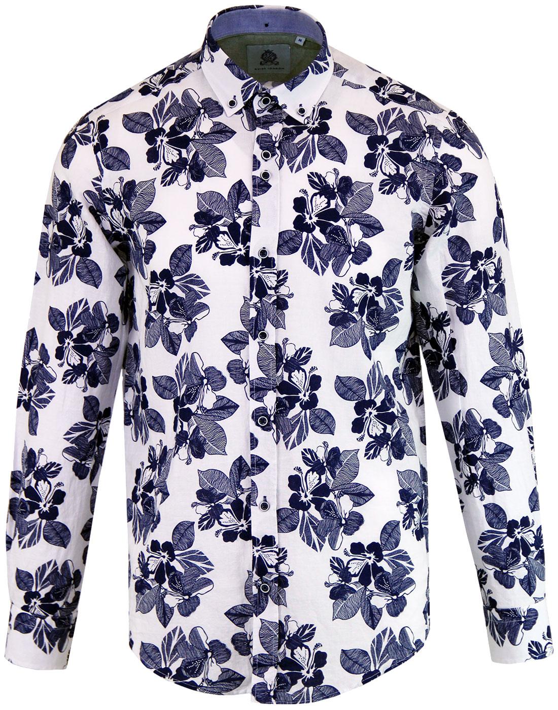 GUIDE LONDON Retro Sixties Mod Floral Linen Shirt