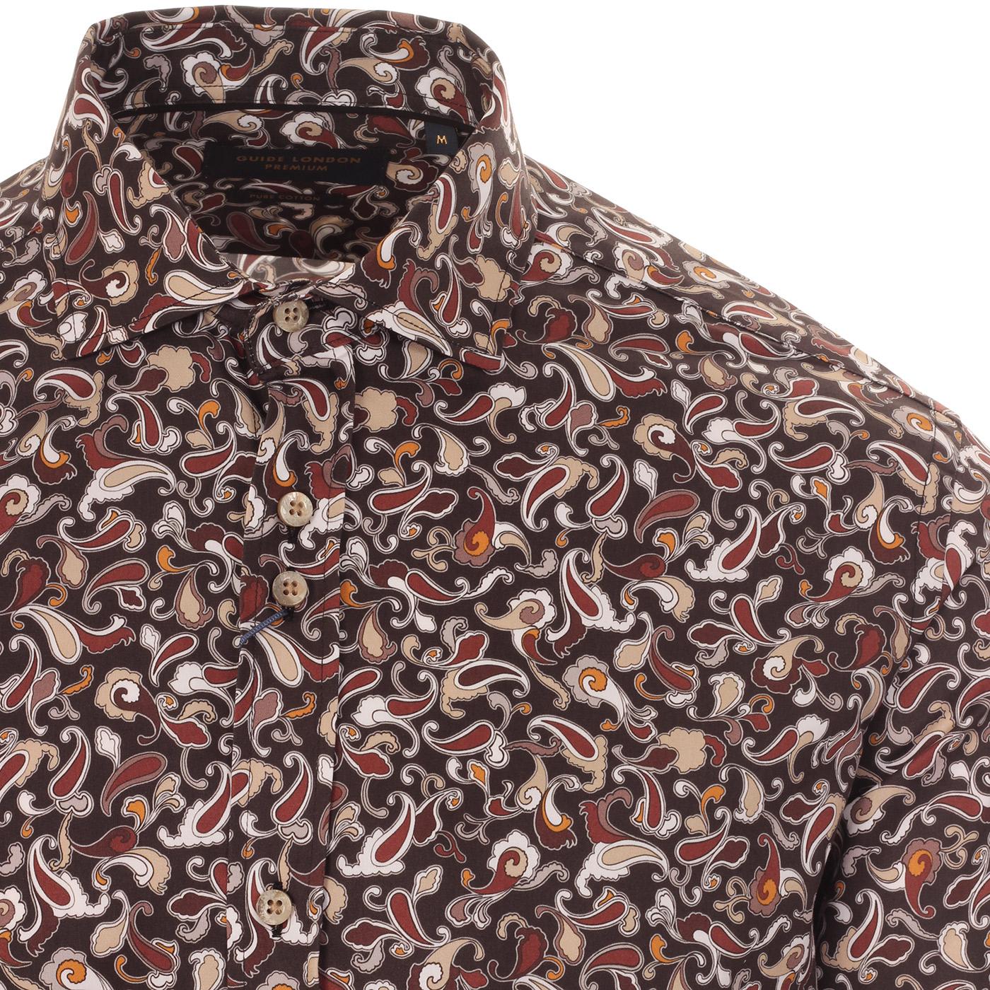 GUIDE LONDON 60s Mod Paisley Spread Collar Shirt in Black