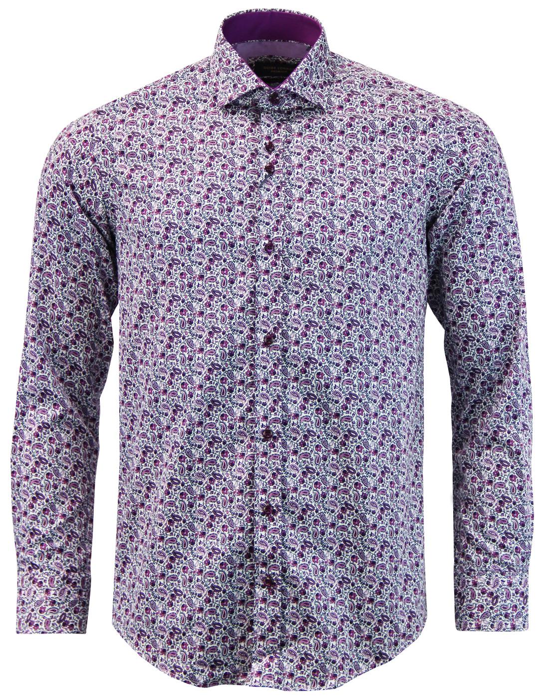 GUIDE LONDON 1960s Mod Floral Paisley Shirt PLUM