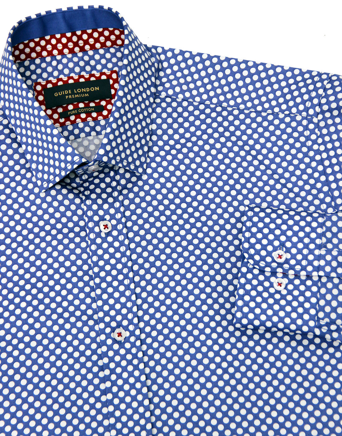 Guide London Mens Retro 1960s Mod Polka Dot Shirt In Royal Blue