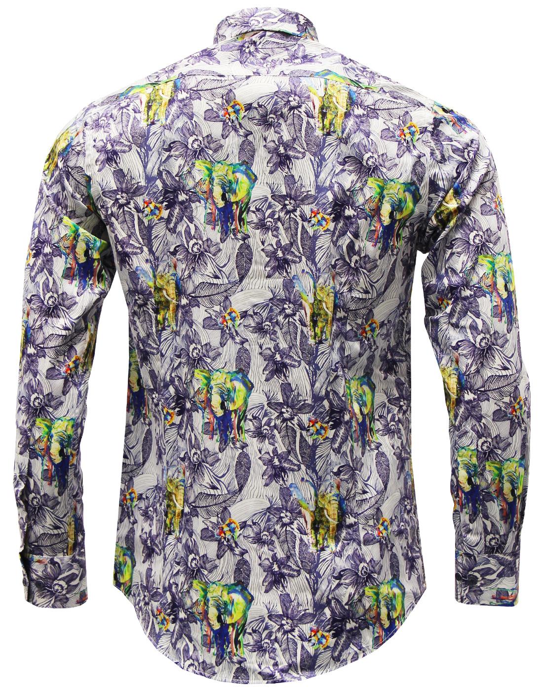 GUIDE LONDON Men s Retro Mod Elephant Floral Smart Shirt In Navy GUIDE LONDON Men s Retro Mod Elephant Floral Smart Shirt In Navy