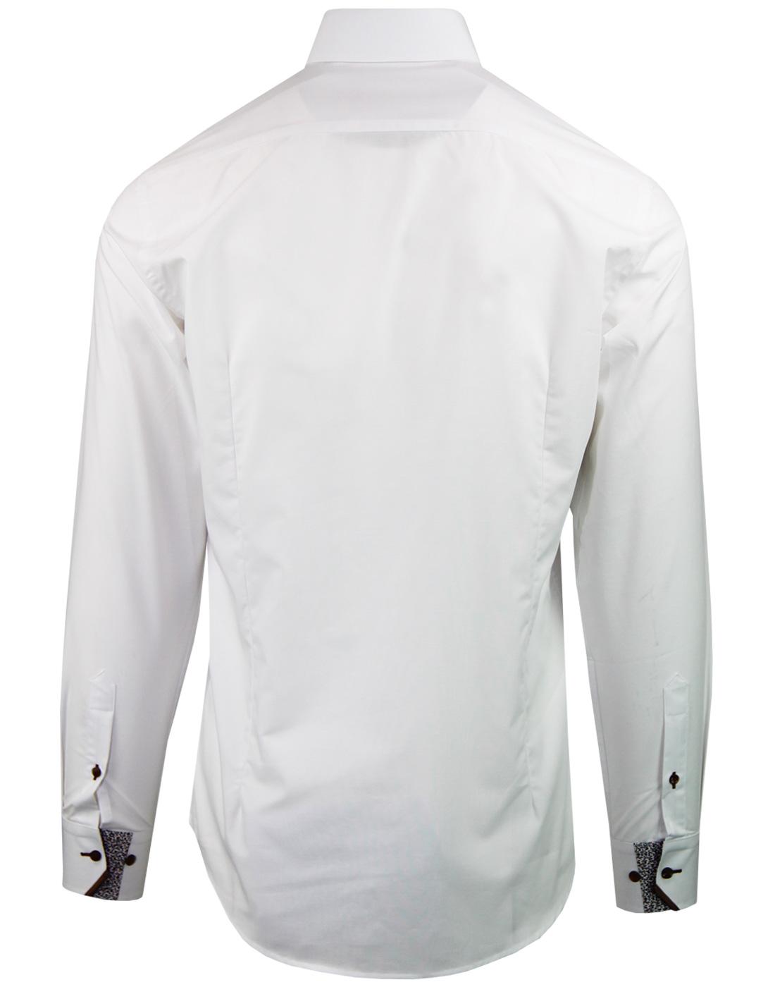 GUIDE LONDON Retro Mod Tipped Collar Smart Shirt in White