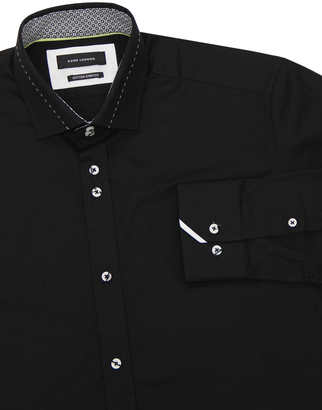 GUIDE LONDON Men's 1960s Mod Stitch Collar Smart Shirt in Black