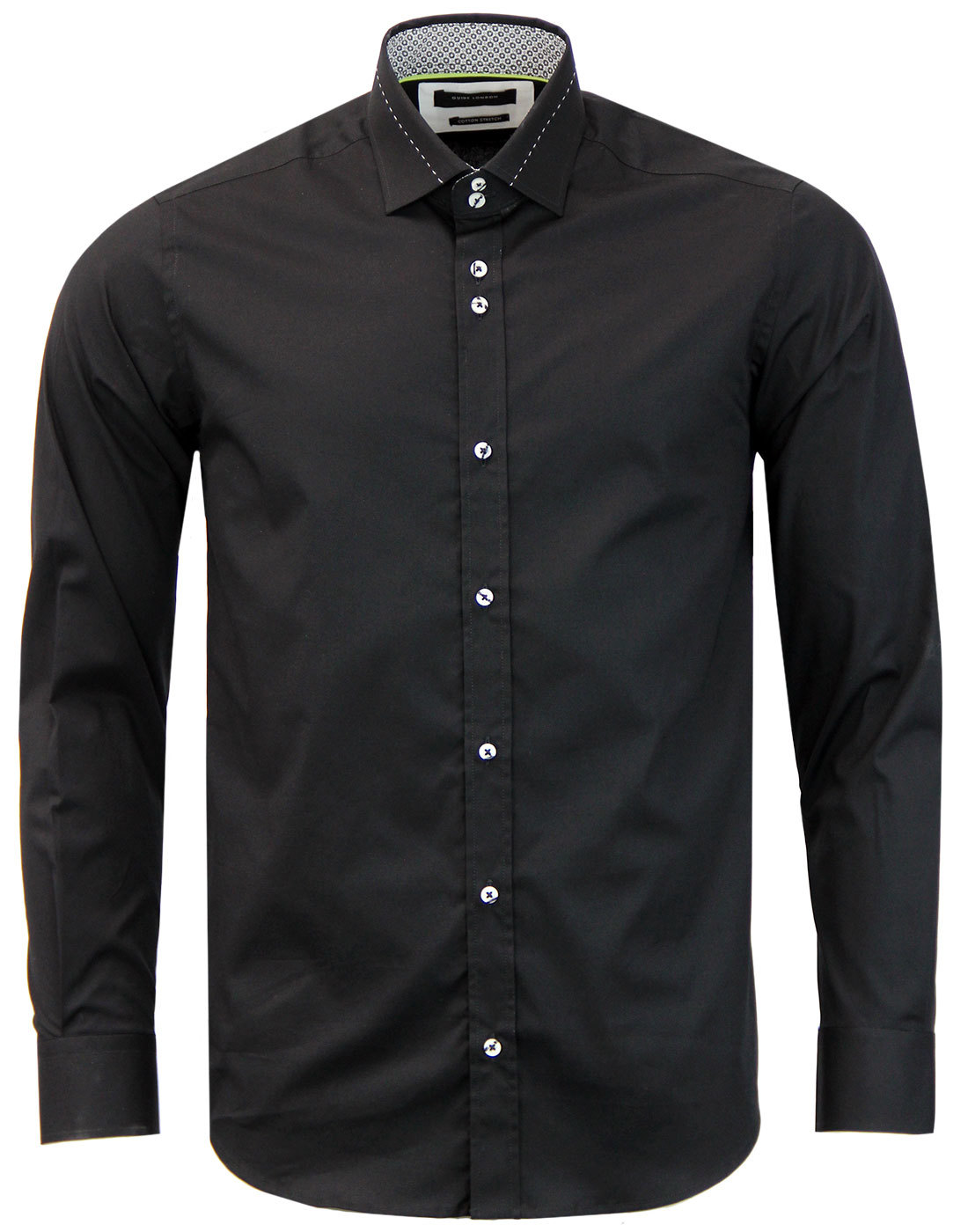 GUIDE LONDON Men's 1960s Mod Stitch Collar Smart Shirt in Black