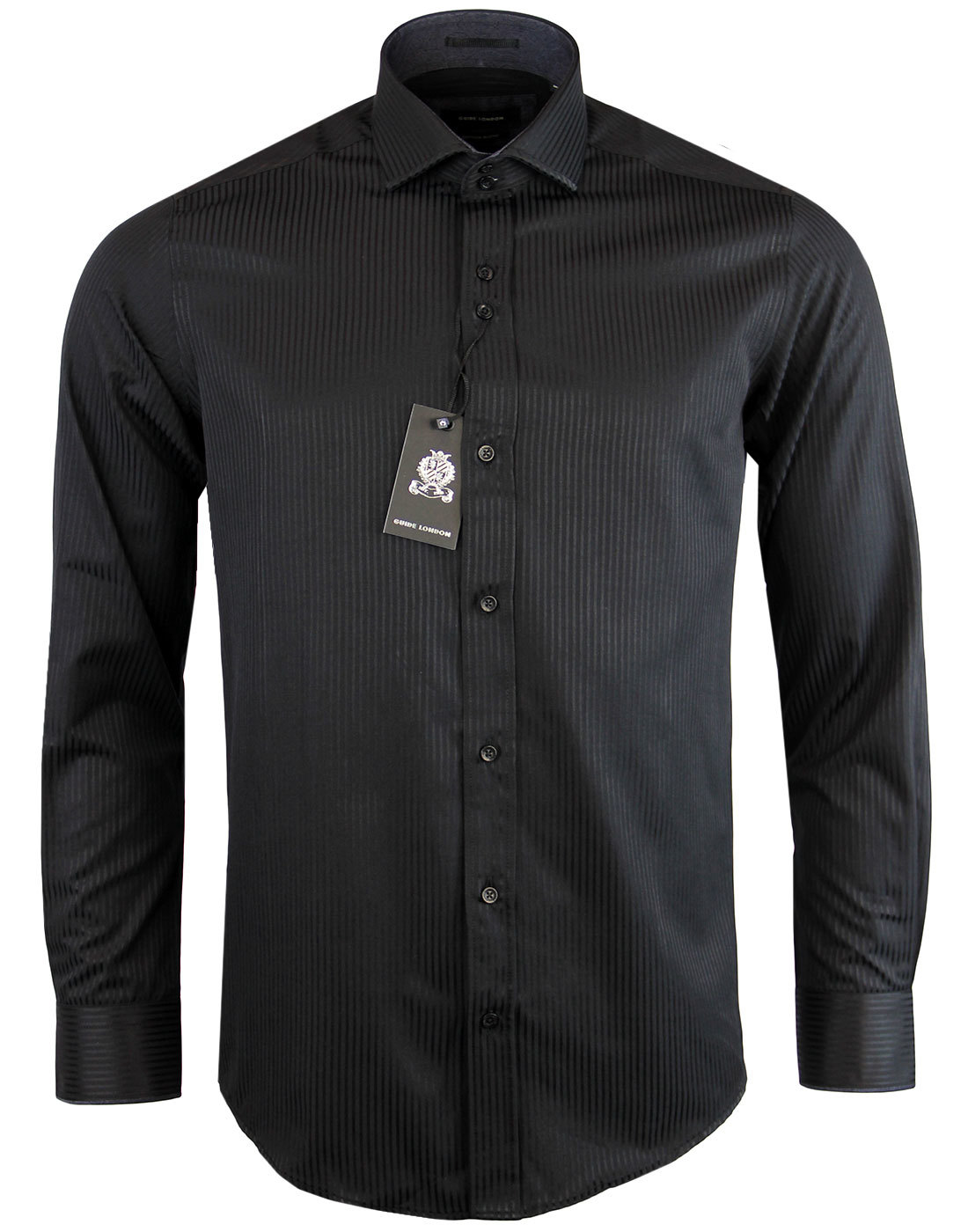 GUIDE LONDON Retro Mod Tonal Stripe Shirt BLACK