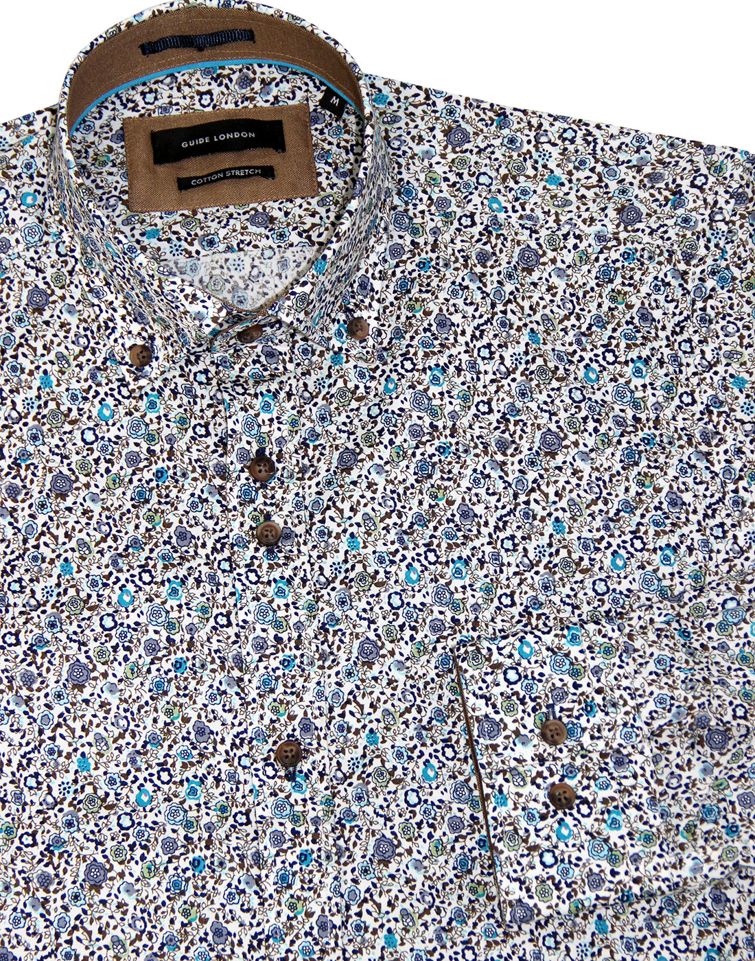 GUIDE LONDON mens Retro Sixties Floral Print Shirt in Blue