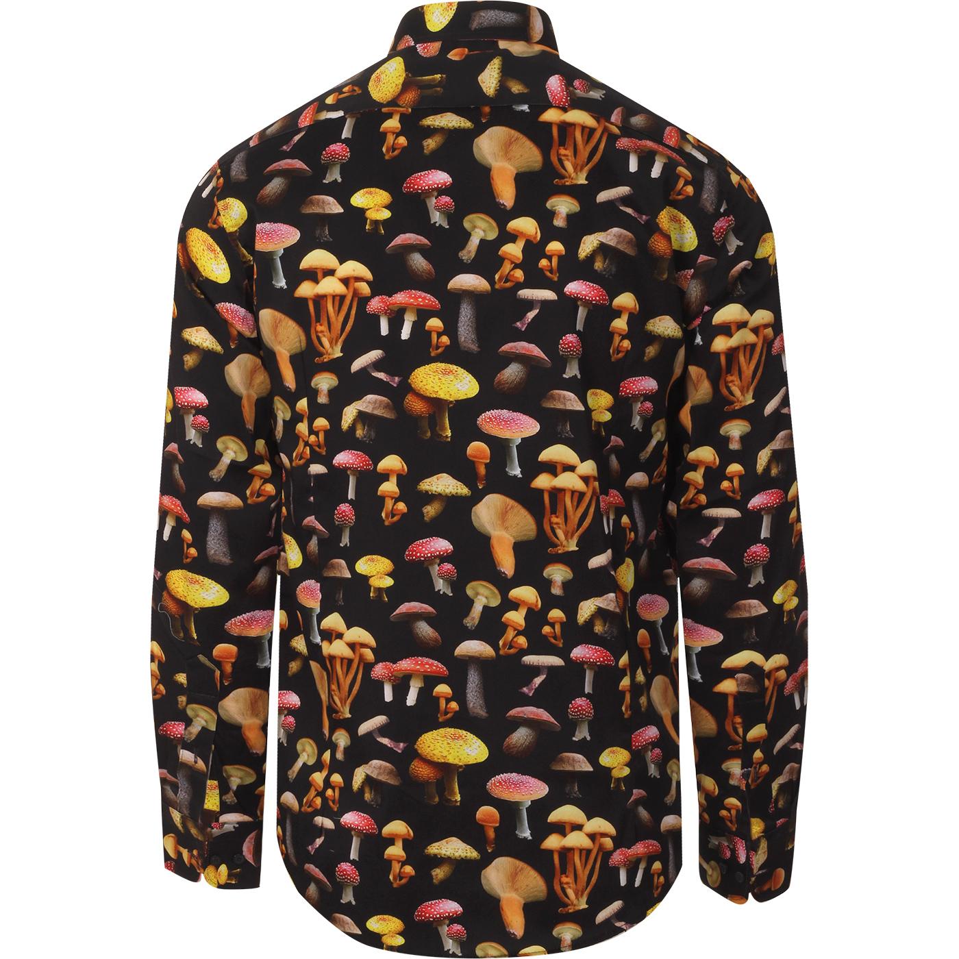 GUIDE LONDON Retro 60s Mushroom Print Shirt in Navy