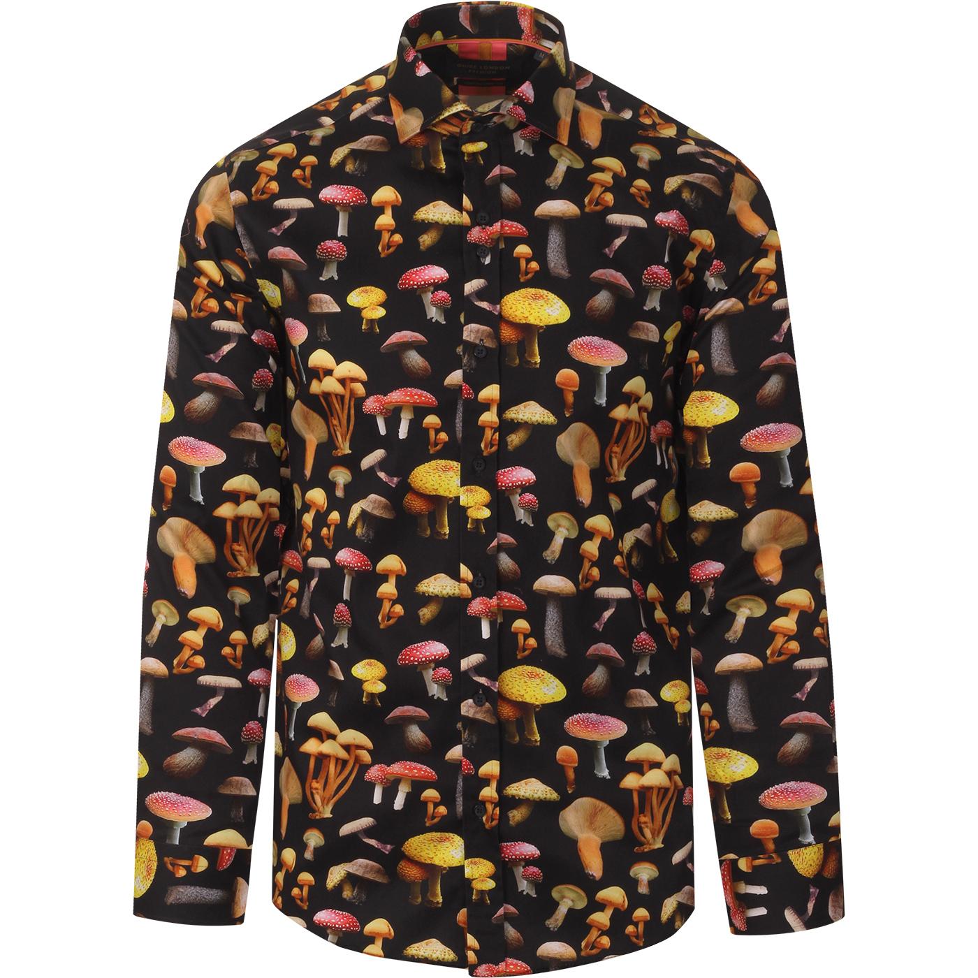 GUIDE LONDON Retro 60s Mushroom Print Shirt in Navy