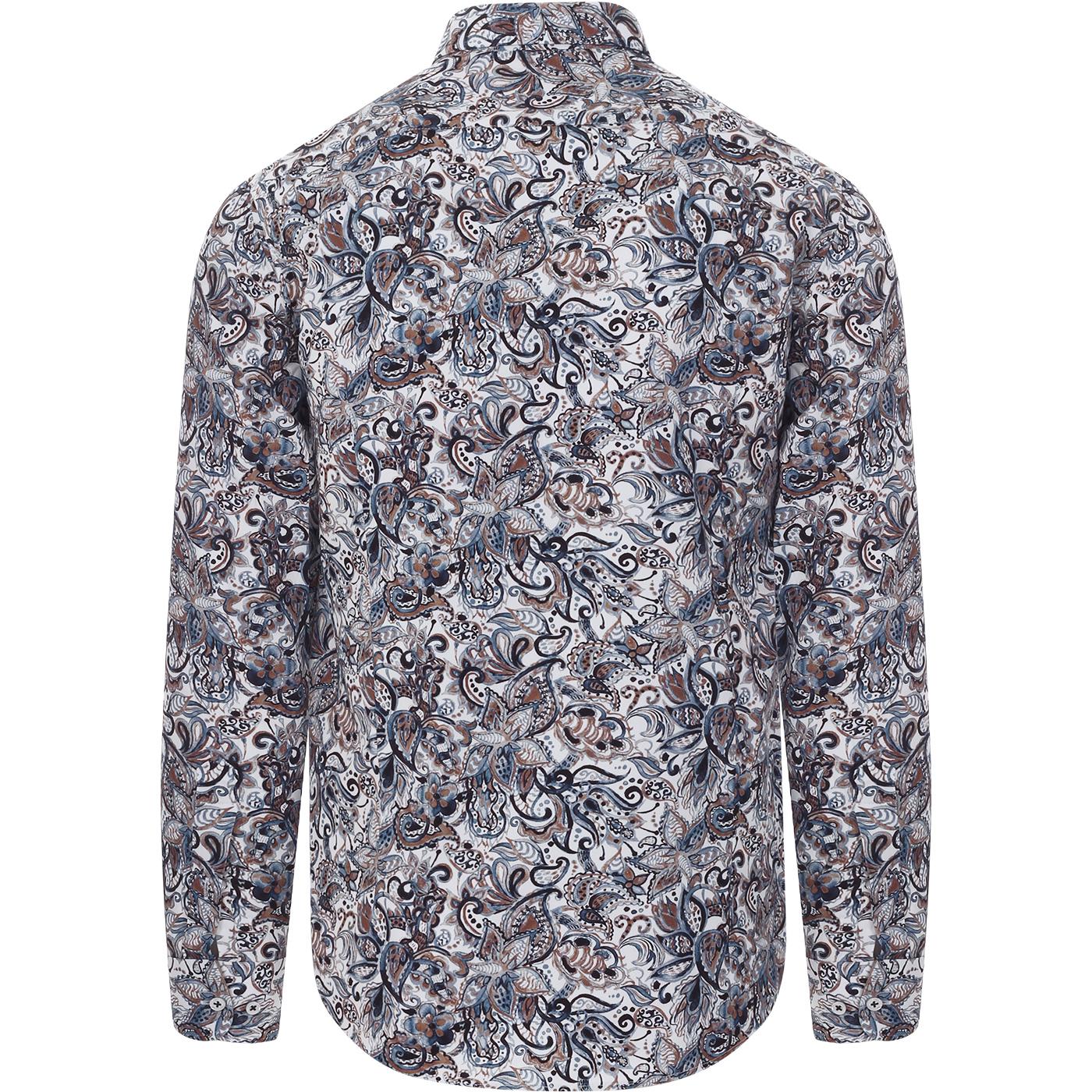 GUIDE LONDON 60s Mod Painted Paisley LS Shirt in Blue