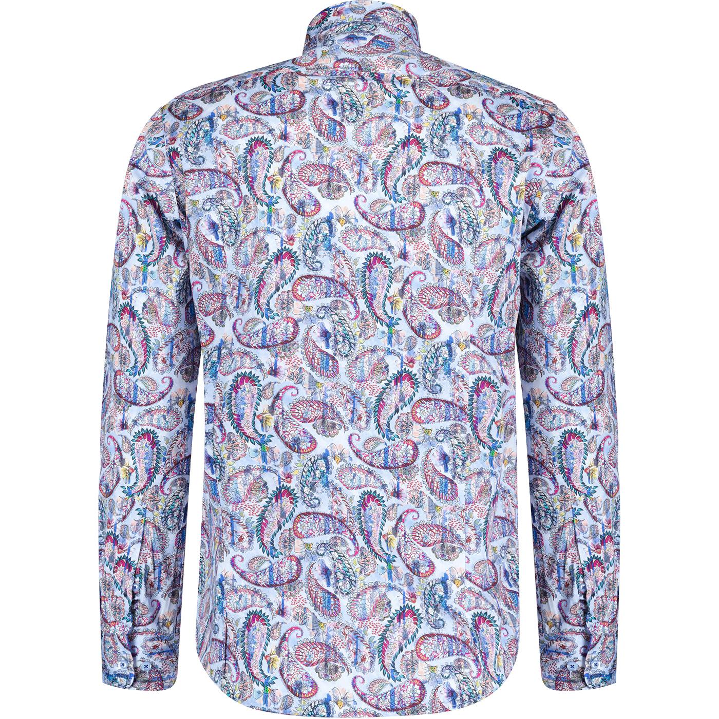 GUIDE LONDON Retro 60s Bold Paisley Print L/S Shirt in Blue