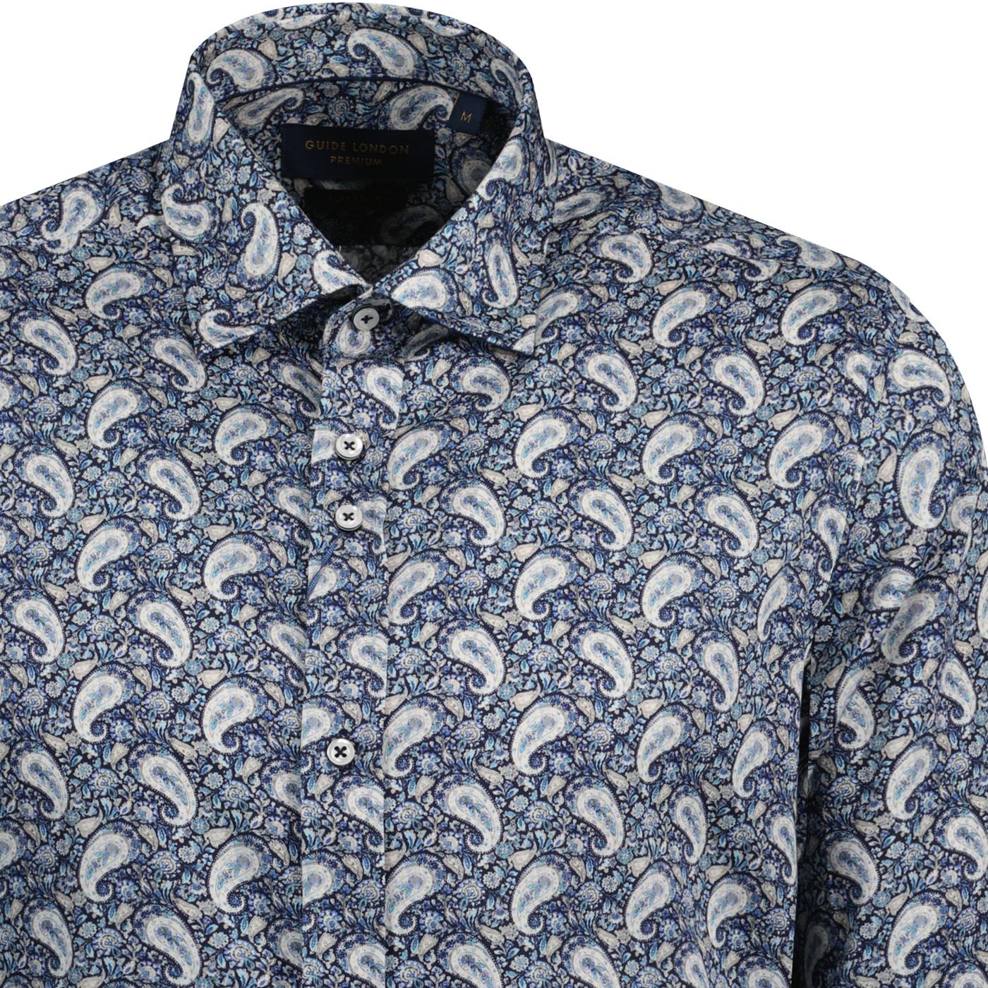 Guide London '60s Retro Small Paisley Print Shirt in Light Blue