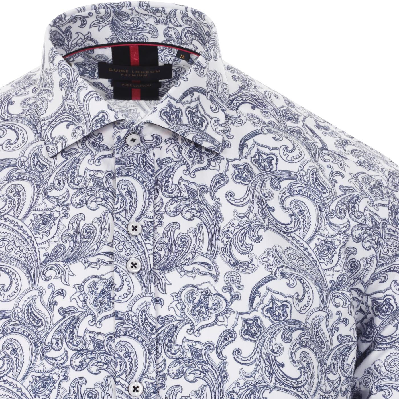 GUIDE LONDON Monotone Psychedelic Paisley Shirt in White