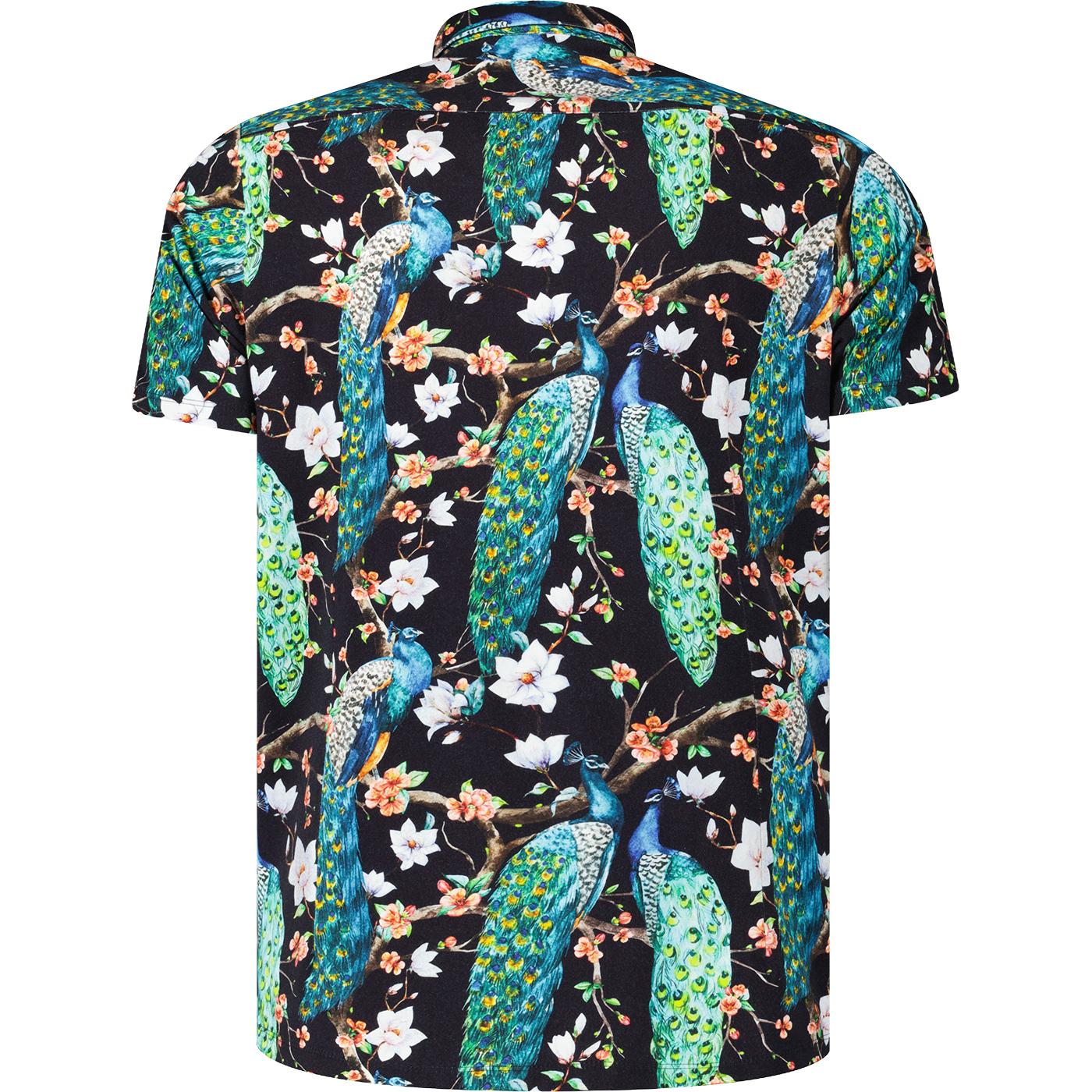 GUIDE LONDON Retro 70s Peacock SS Stretch Shirt in Navy