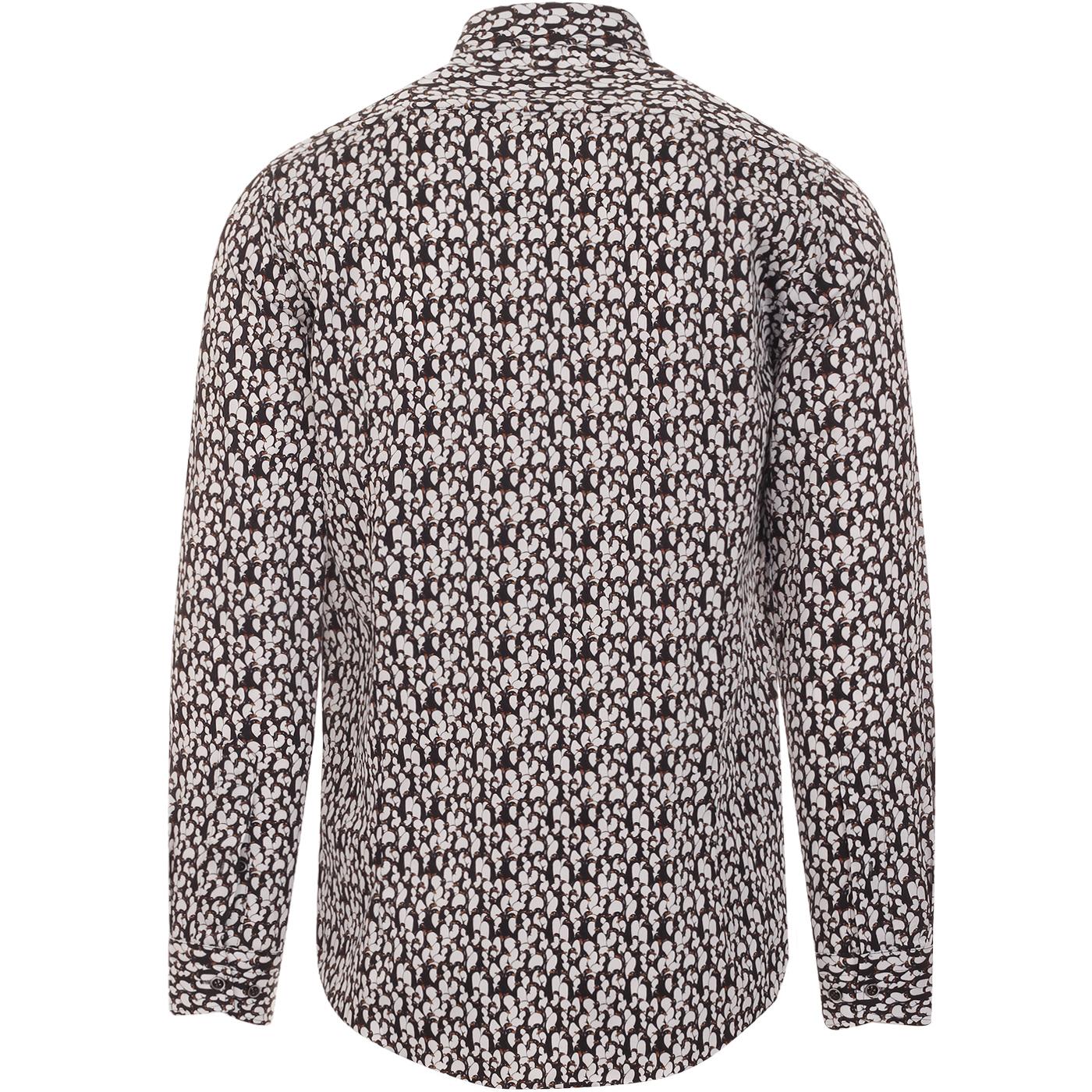GUIDE LONDON Men's Retro Penguin Print Shirt in Black/White