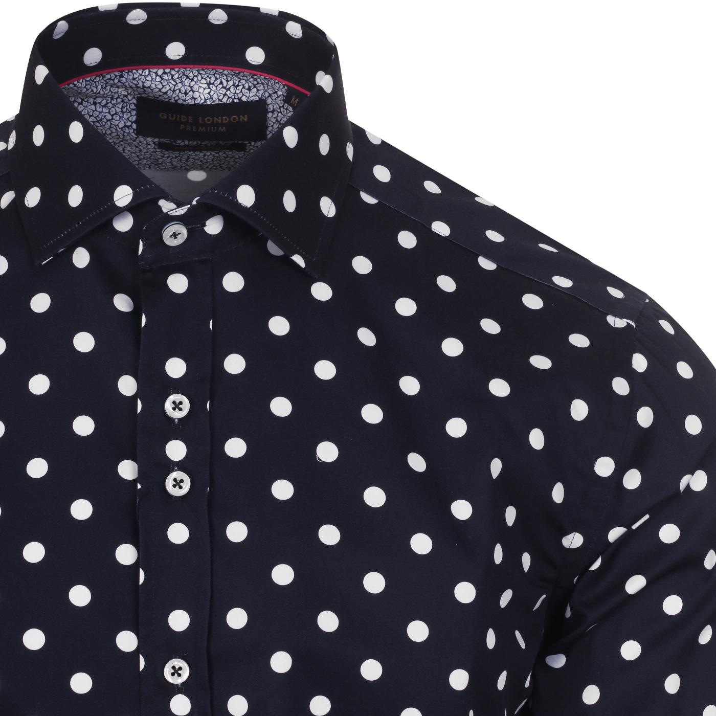 GUIDE LONDON 1960s Mod Polka Dot Shirt in Navy/White