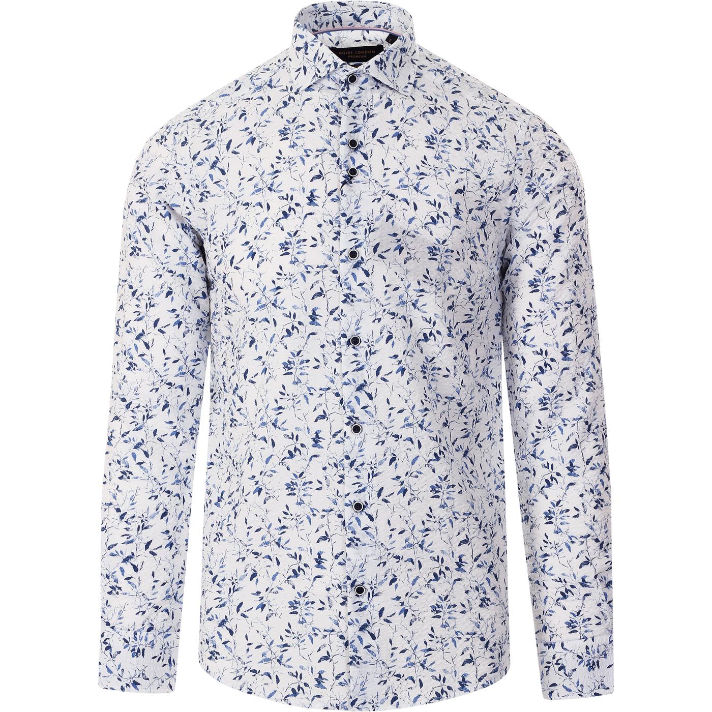 GUIDE LONDON 60s Mod Seersucker Floral Shirt (W/B)