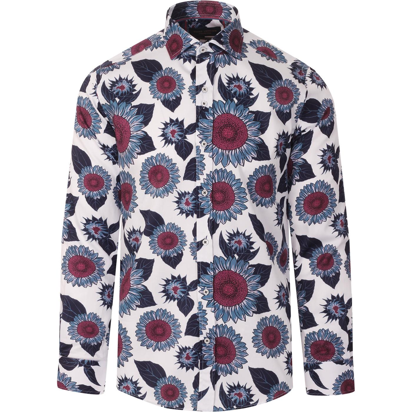 GUIDE LONDON Retro Mod Bold Floral Sunflower Smart Shirt