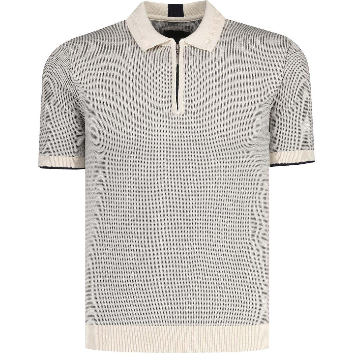 Guide London 2Tone Textured Knit Zip Neck Polo I/N