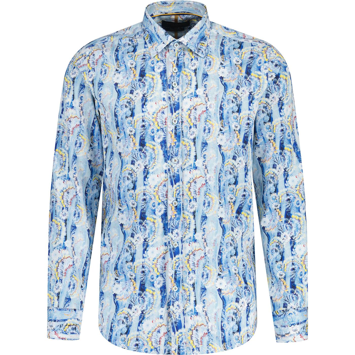 Guide London Warped Lines & Floral Print LS Shirt