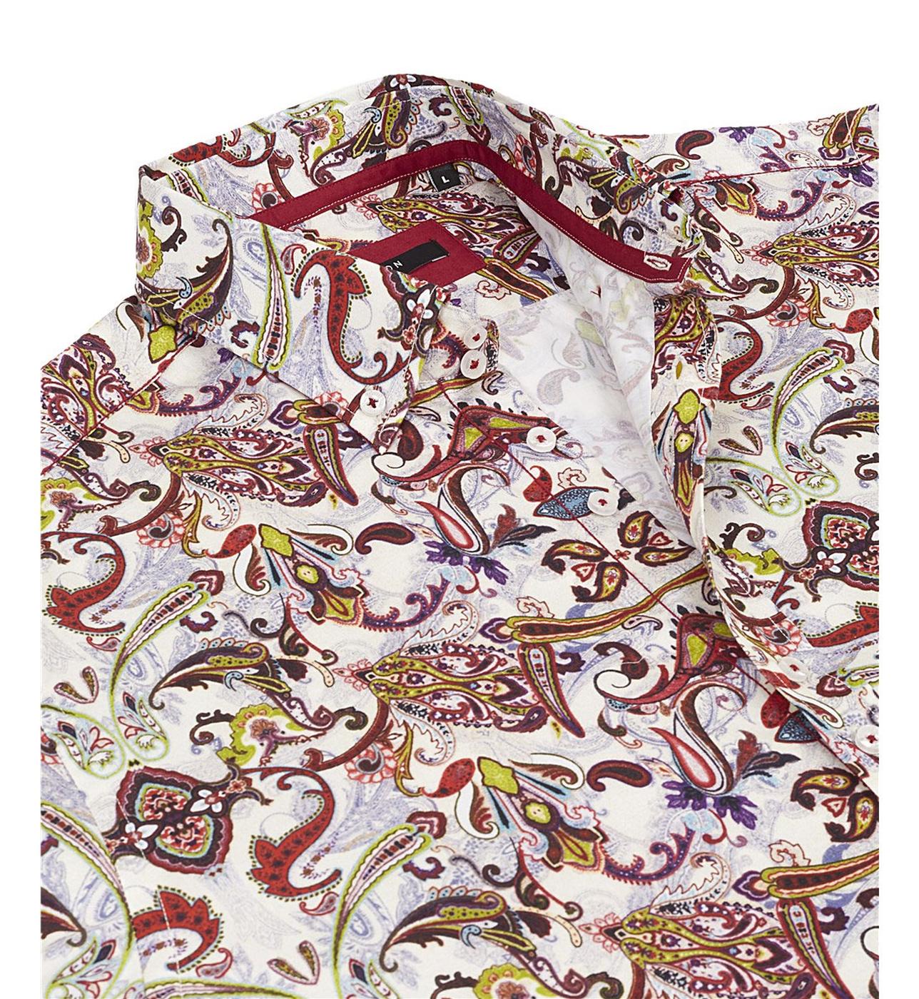 GUIDE LONDON Retro 60s Psychedelic Paisley Mod Dress Shirt