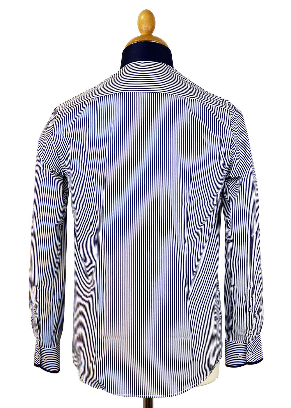 GUIDE LONDON Retro 60s Mod Candy Stripe Big Collar Shirt in Navy