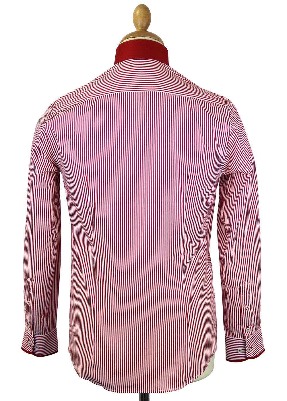GUIDE LONDON Retro 60s Mod Candy Stripe Big Collar Shirt Burgundy