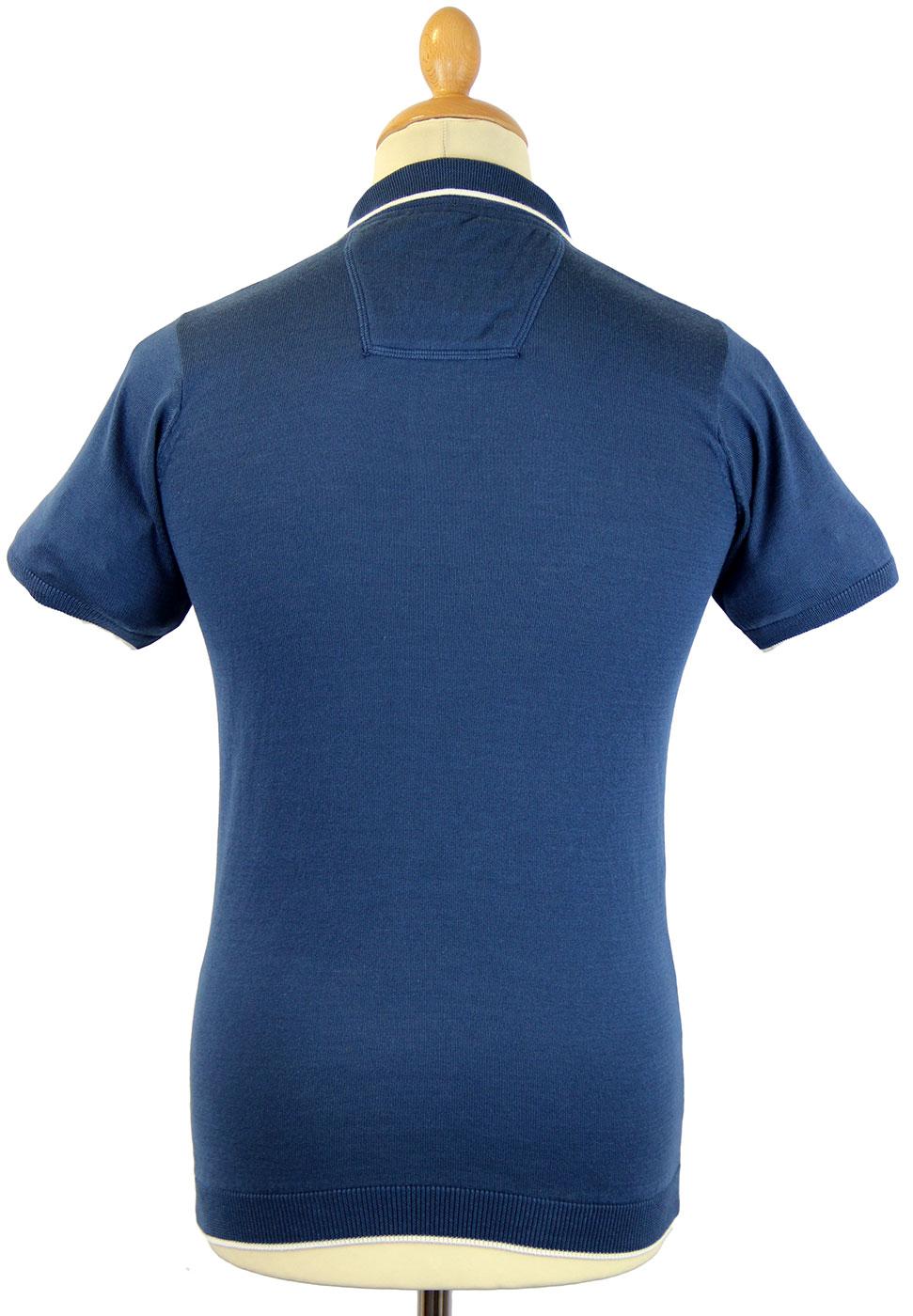 GUIDE LONDON Retro 60s Mod Knitted Polo Top with Tipping Blue