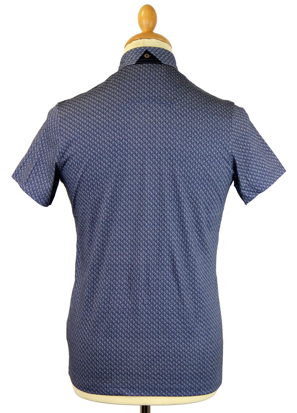 GUIDE LONDON Op Art Square Retro 60s Mod Polo Shirt Blue