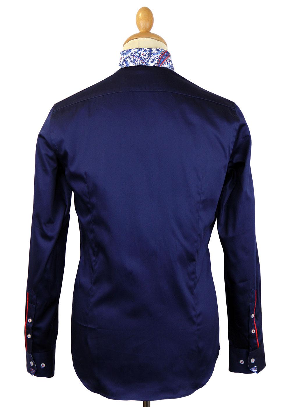 GUIDE LONDON Paisley Collar Retro 60s Button Down Mod Shirt Navy