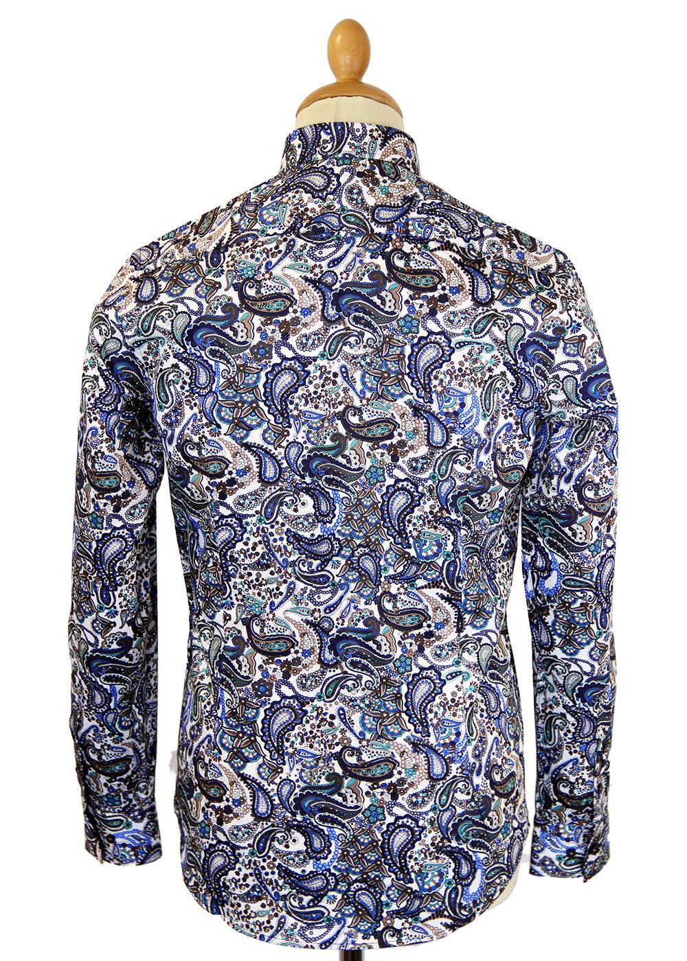 GUIDE LONDON Floral Multi Paisley Retro 60s Mod Shirt in Navy