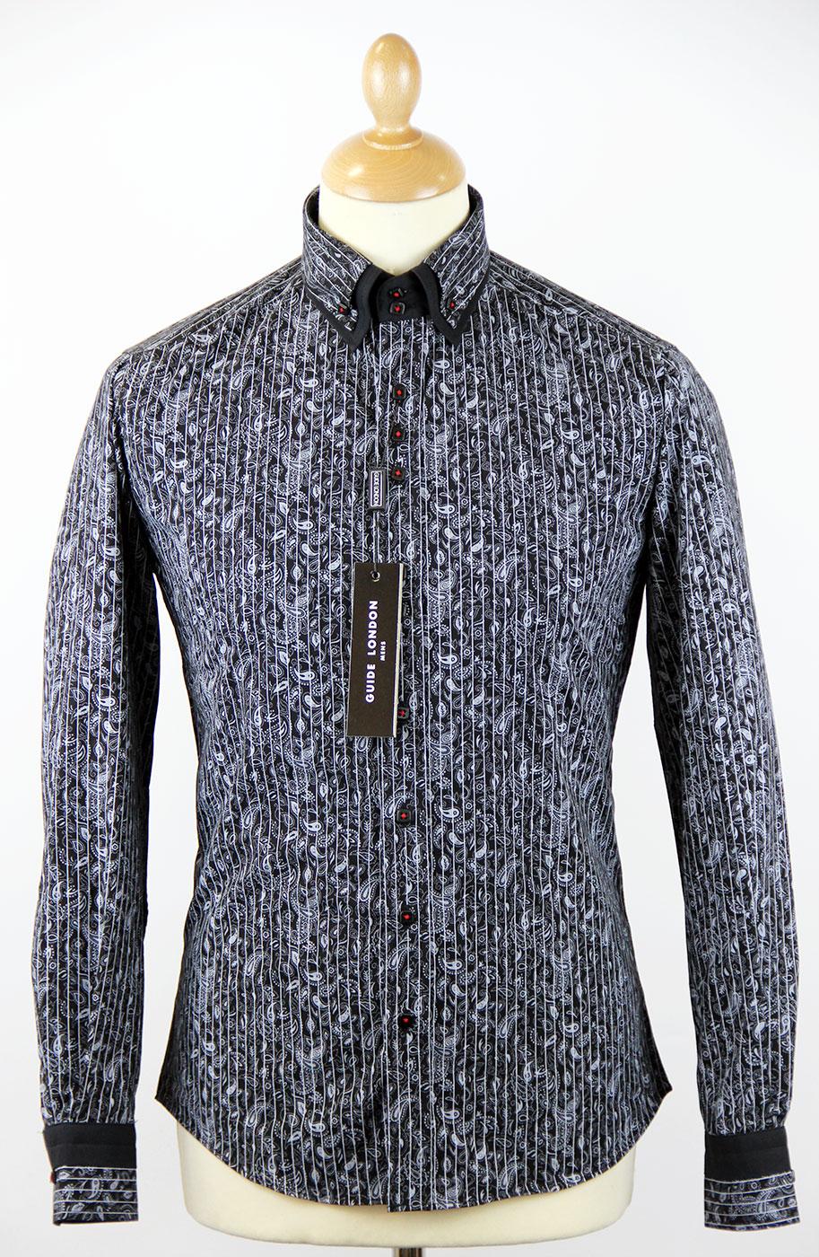 GUIDE LONDON Paisley Stripe Retro 60s Mod Double Collar Shirt