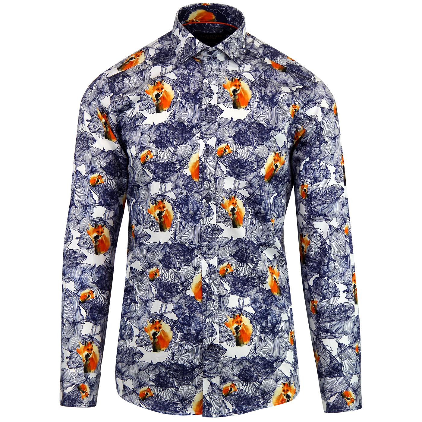 GUIDE LONDON Retro Abstract Floral Fox Sateen Shirt White