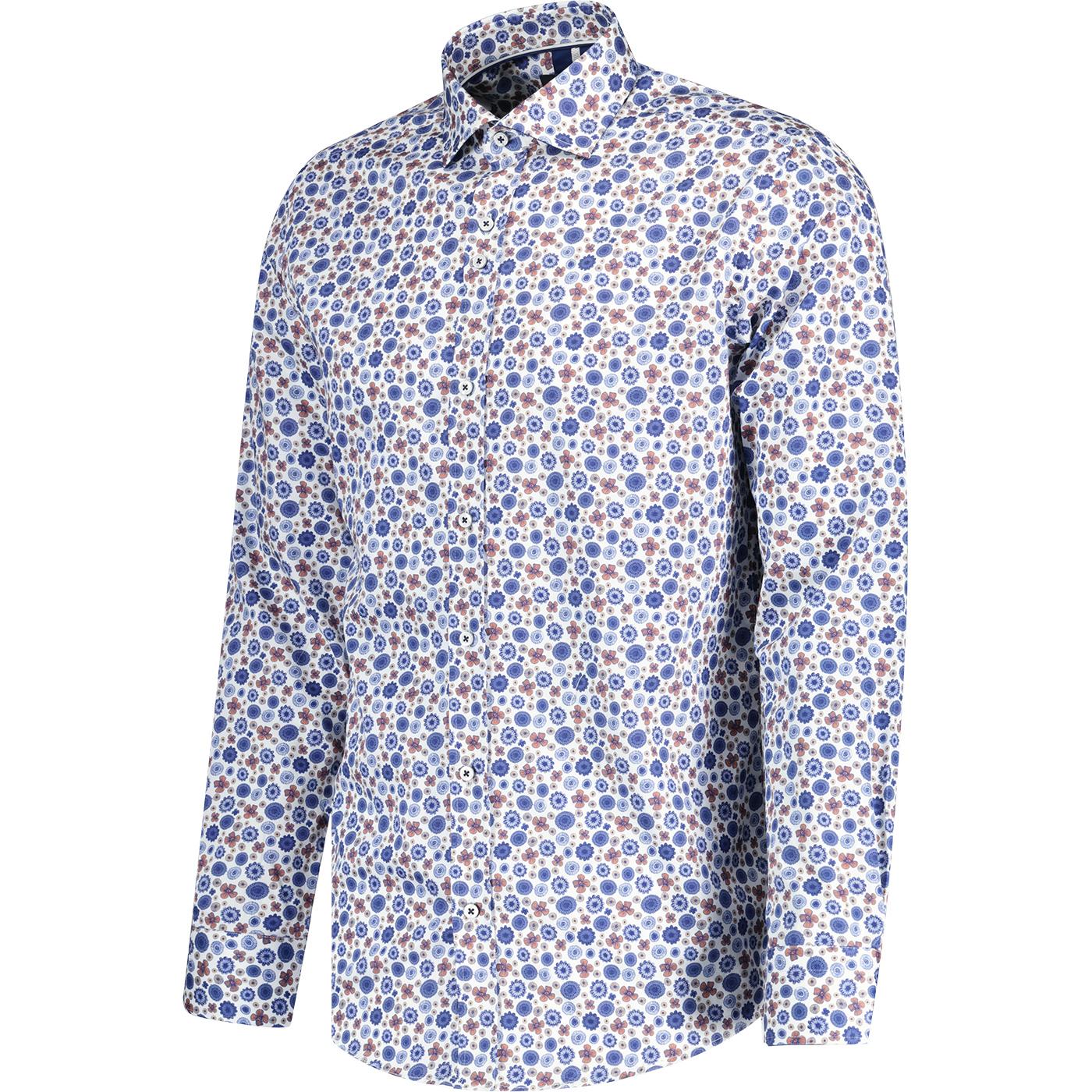 Guide London Retro Multi Floral Long Sleeve Shirt in White