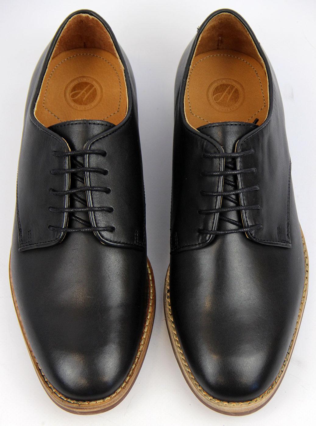 H by HUDSON Hadstone Retro 60s Mod Derby Shoes in Black Leather