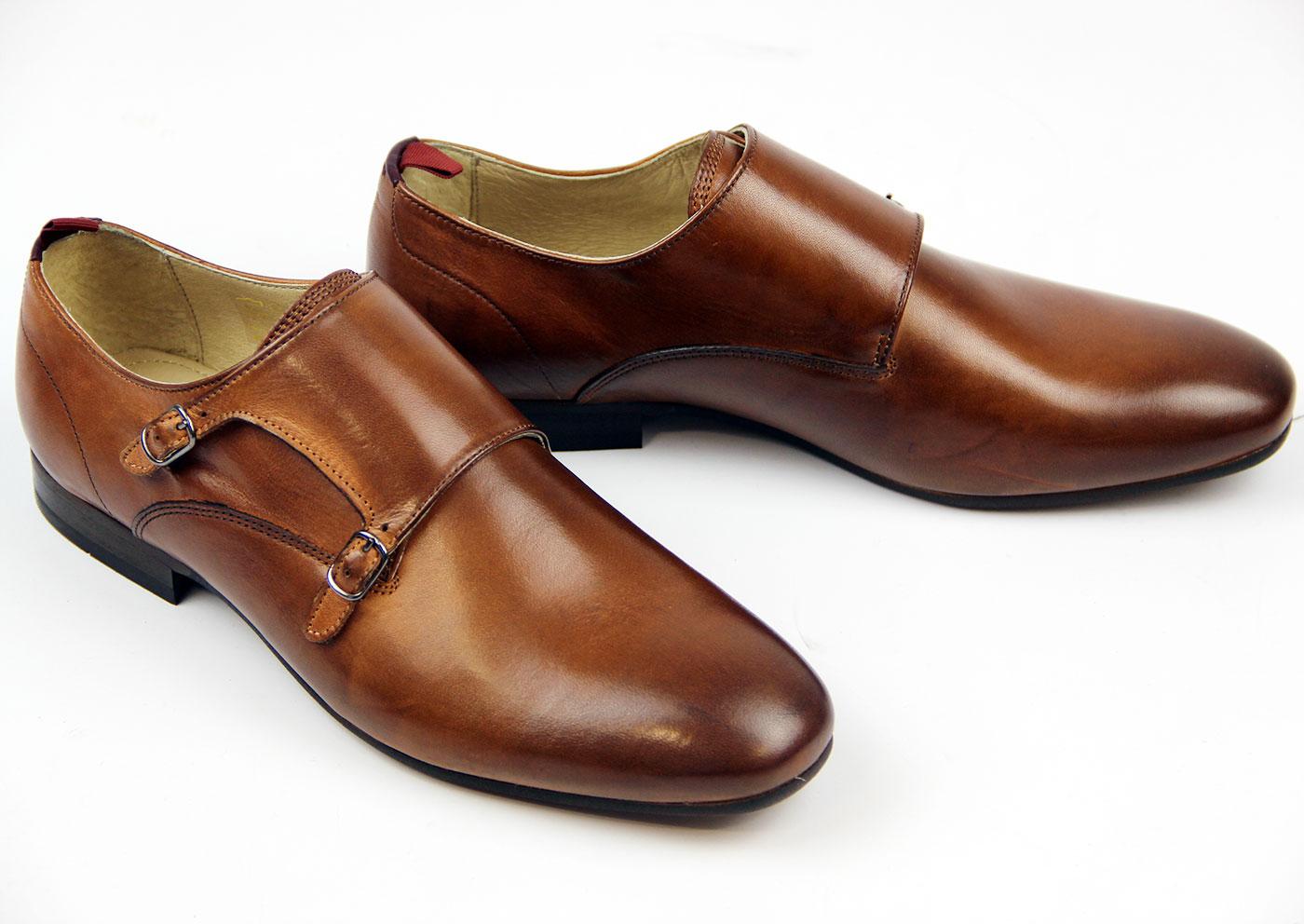 H by HUDSON Ferland Retro 1960s Mod Monk Strap Burnished Shoes