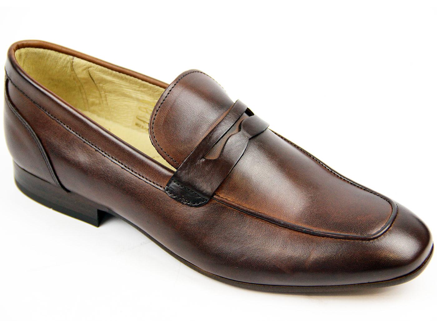 H by HUDSON Reyes Retro 60s Mod Leather Saddle Loafers in Brown