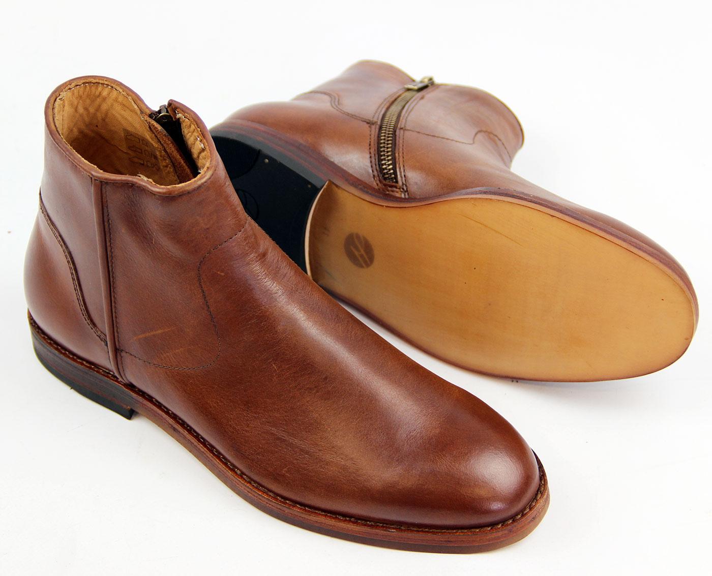 H by HUDSON Hobart Retro 60s Mod Zip Side Dealer Boots in Tan