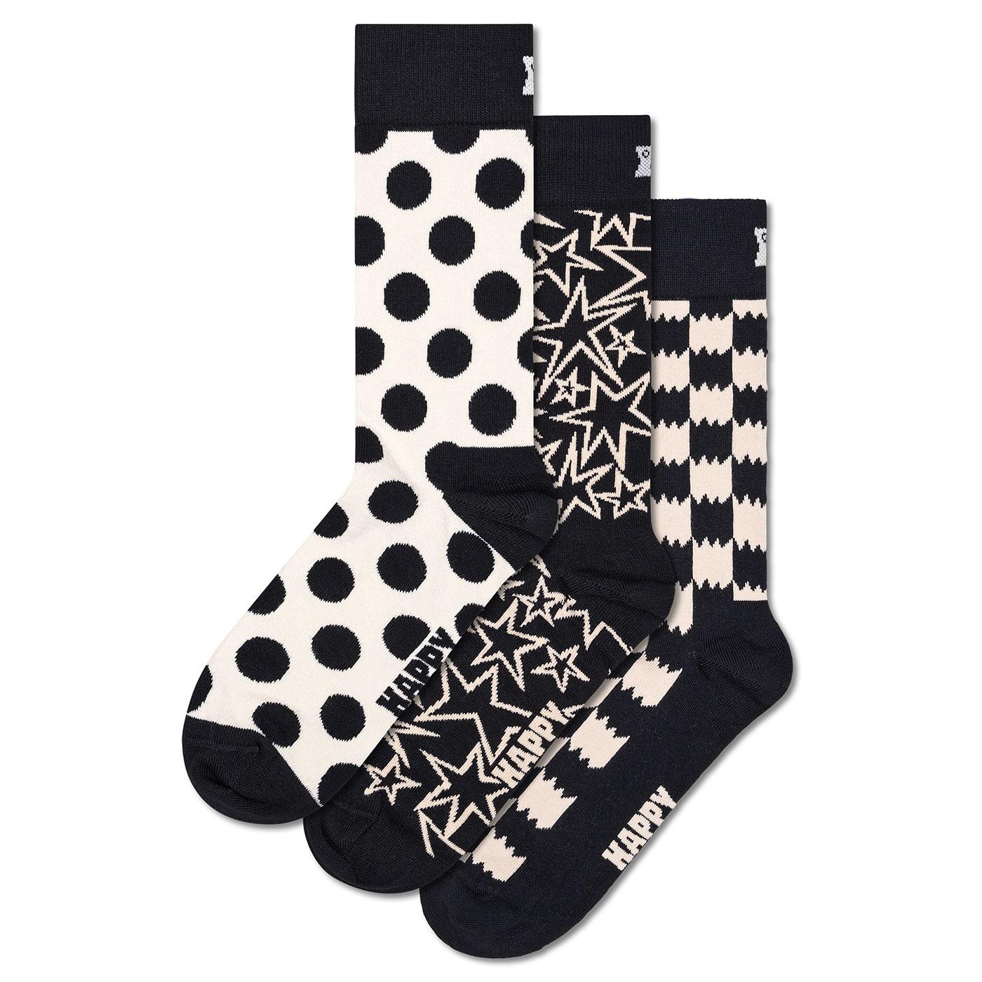 +Happy Socks 3 Pack Black & White 2Tone Gift Set 