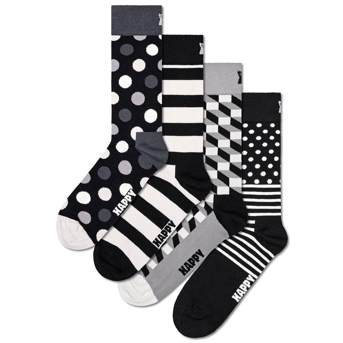 +Happy Socks Black and White 4 Pack Socks Gift Set