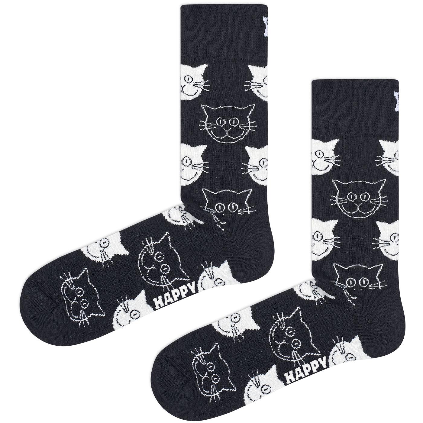 +Happy Socks Monochrome Smiling Cat Crew Socks B
