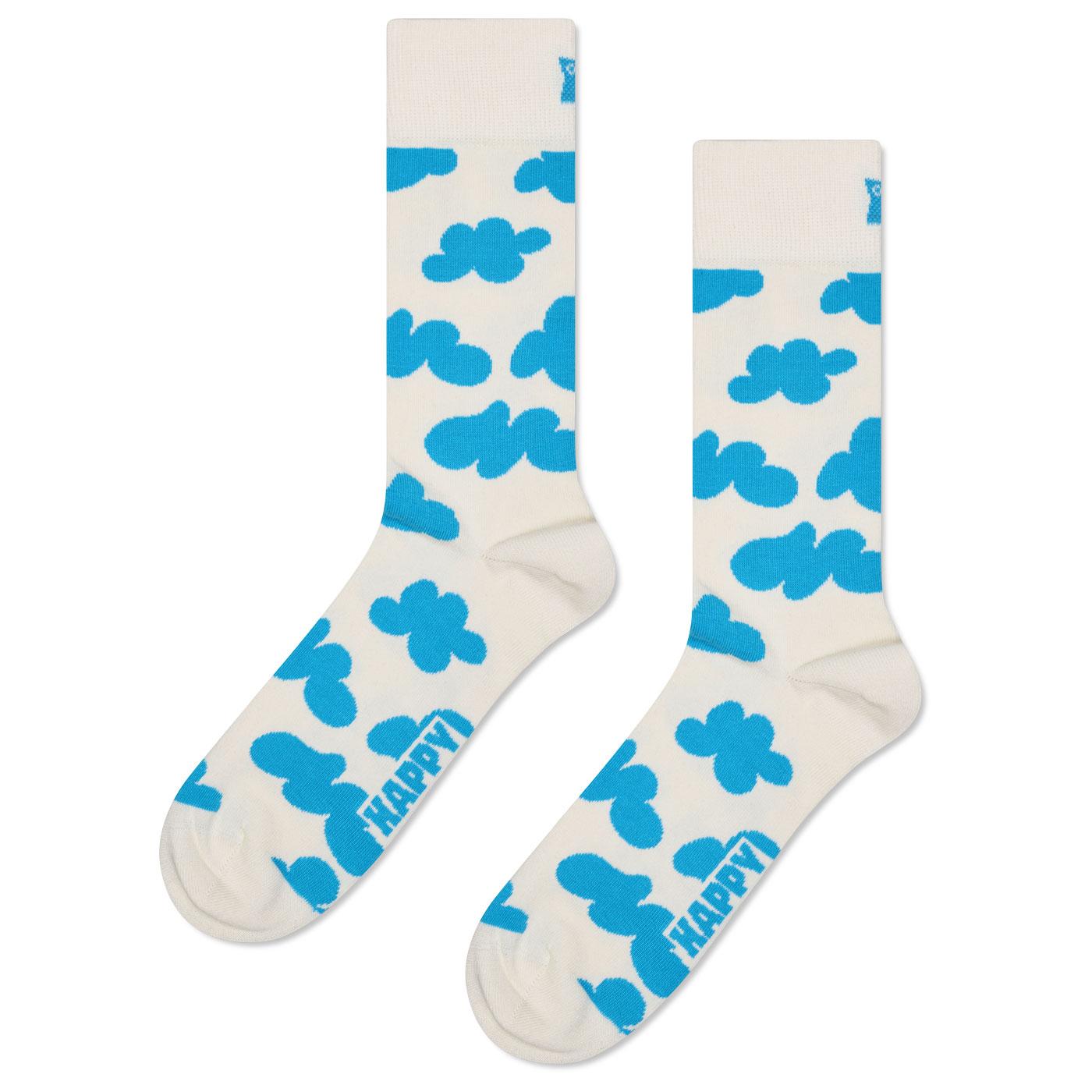 +Happy Socks Retro Combed Cotton Cloudy Socks W/B