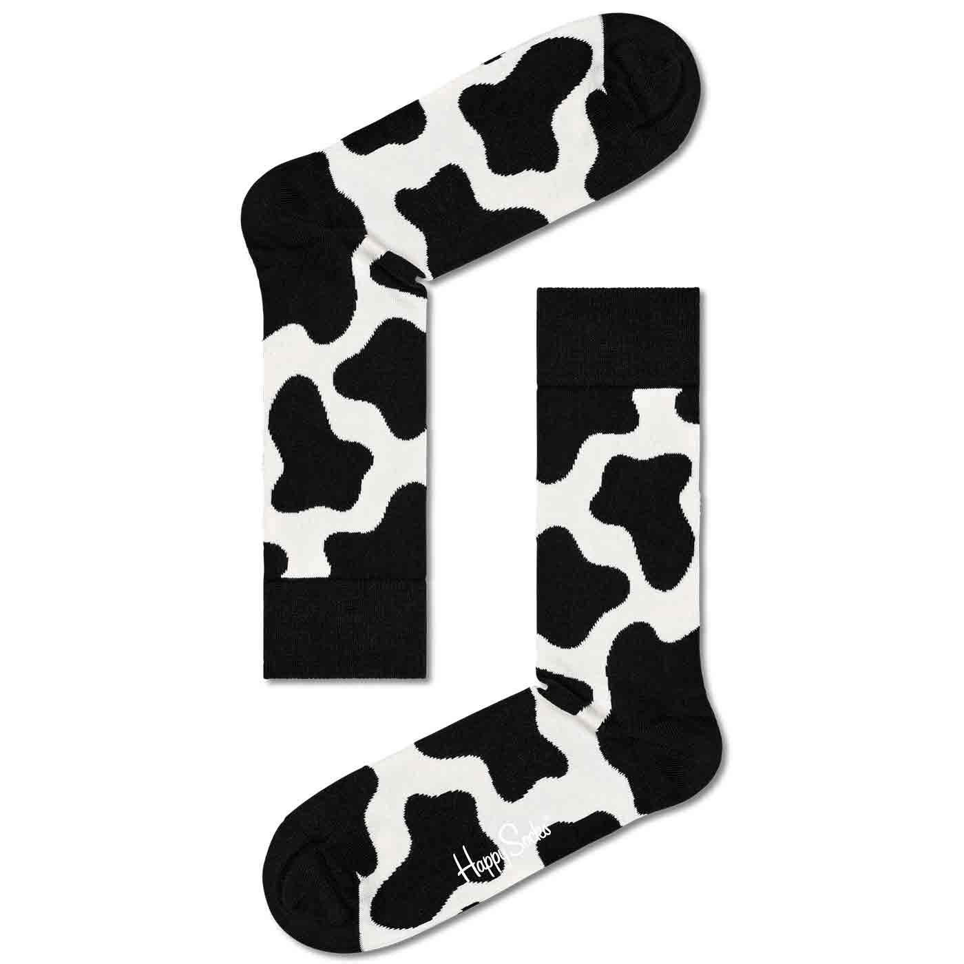 +Happy Socks Retro Western Style Cow Socks B/W